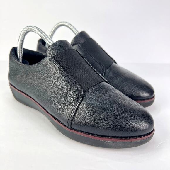 EUC FitFlop 8.5 Women's Laceless Loafers Slip on Leather Derby Walking Black - Picture 1 of 8